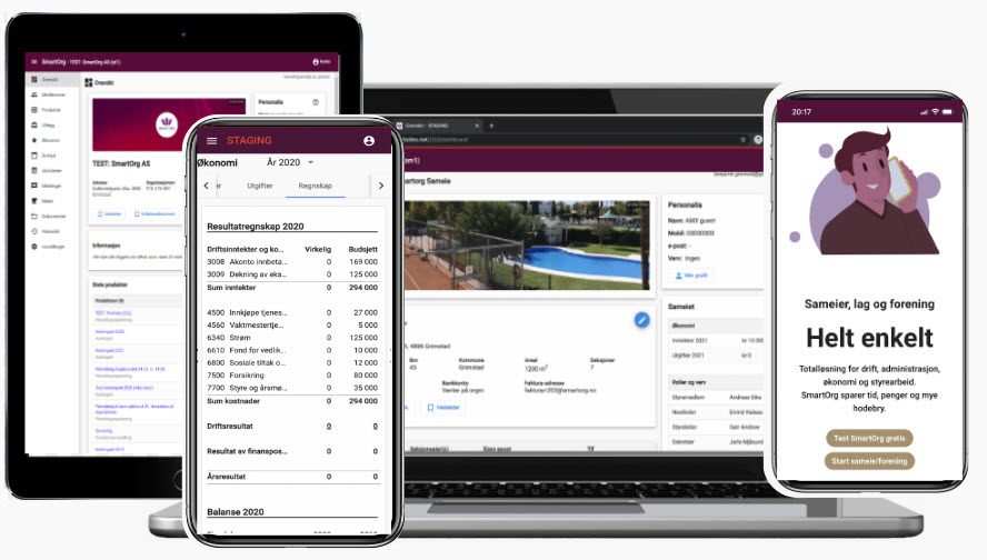 Smartorg på mobil - pc -nettbrett - 100% responsiv - skubaskert web applikasjo